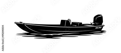 Minimalist Black and White Motorboat Vector Illustration