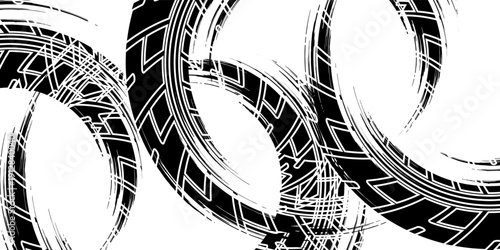 Auto tire tread grunge element. Car and motorcycle tire pattern, wheel tyre tread track. Black tyre print. Vector illustration
