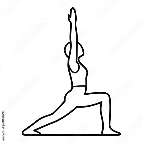 Person performing a yoga pose with one leg raised and arms extended upwards. isolated on white background, Vector