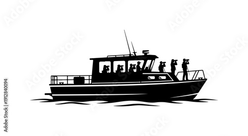 Coast Guard Patrol Boat with Crew Silhouette Vector Art