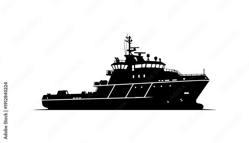 Fototapeta premium Modern Research and Supply Vessel Silhouette Vector Art