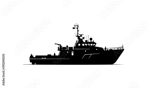 Modern Research or Patrol Vessel Silhouette Vector Art
