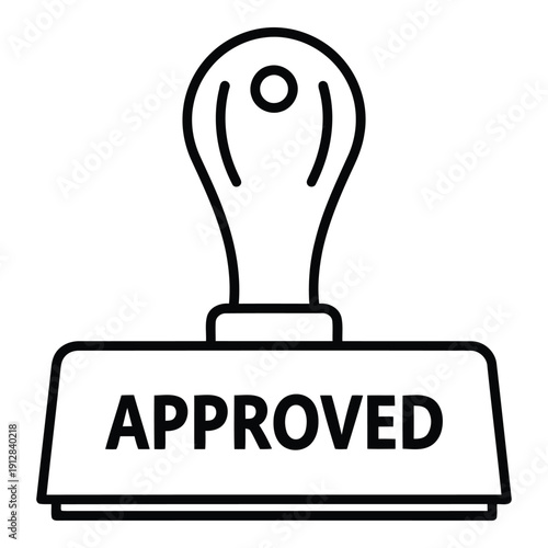 A black and white line drawing of a stamp with the word approved on it. isolated on white background, Vector
