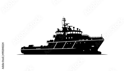 Modern Research and Supply Vessel Silhouette Vector Art