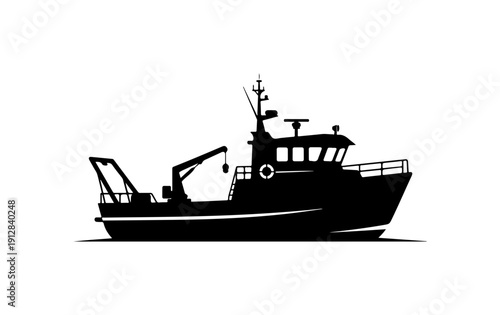 Modern Fishing Vessel Silhouette Vector Illustration