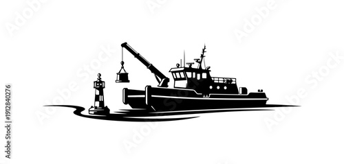 Maritime Workboat with Crane and Buoy