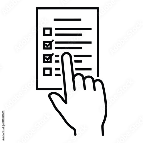 A hand using a stylus to check boxes on a digital checklist on a tablet. isolated on white background, Vector