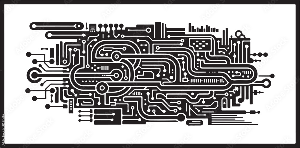 Obraz premium Complex Circuit Board Design with Black Lines and Shapes
