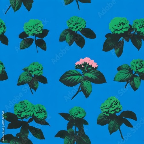 The textile pattern features sophisticated and intricate repetitive floral motifs.