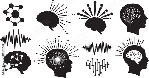 Brainstorming and creativity concept with human brain silhouettes icons