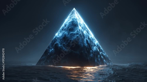 Glowing Triangle Shape in Abstract Light Space. Geometric Form, Neon Outline, Energy Focus.
