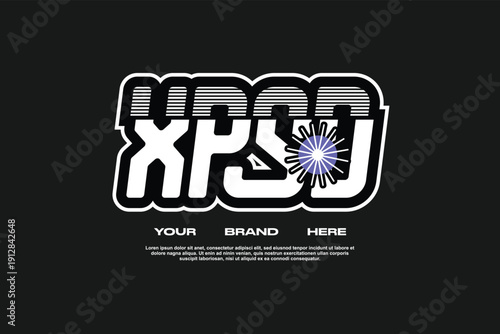 Modern Techwear Typography Graphic with 'XPSJ' Bold Text and Blue Glowing Spark