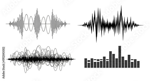 Sound wave visualizations waveforms spectrum and amplitude displays