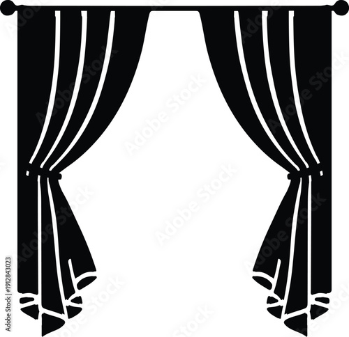 Minimalist Black and White Draped Curtains with Rod Illustration