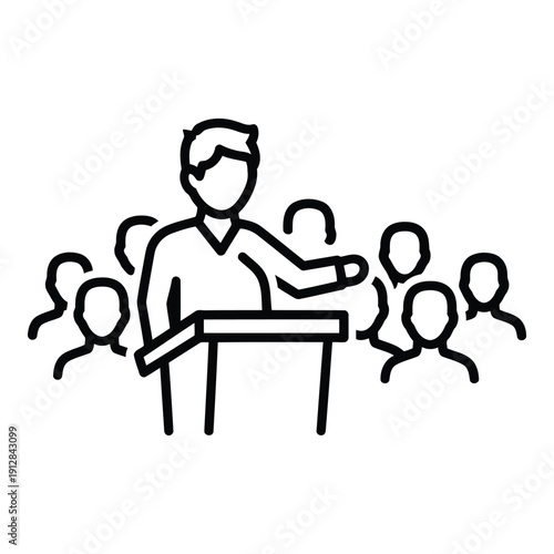 A person standing at a podium giving a speech to an audience. isolated on white background, Vector