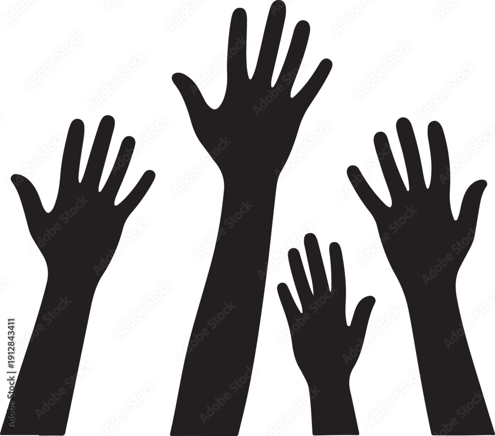 Obraz premium Reaching hands set of silhouette vector