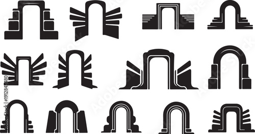 Black and white archway icons in various styles collection