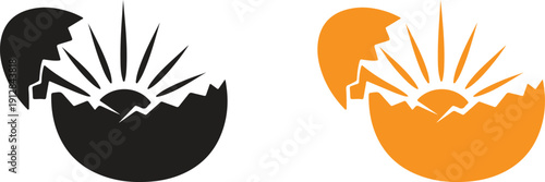 Sunrise from cracked egg shell, new beginning and opportunity concept, rebirth symbol, minimal flat vector illustration