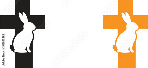 Rabbit silhouette with medical cross symbol, veterinary animal care icon, pet health service concept, minimal flat vector illustration