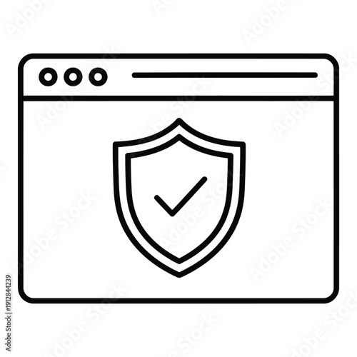 Secure browser window with a shield icon and checkmark indicating safety. isolated on white background, Vector