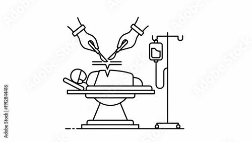 Surgical Operation Icon: Surgeon's Hands Performing Procedure on Patient in Operating Room