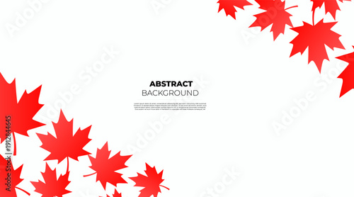 Abstract background with red maple leaves in corners on white. Minimalist autumn foliage frame with copy space for Canadian holiday and seasonal designs.