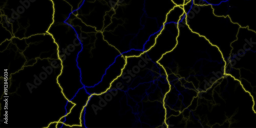 abstract design in black, dark, and gold, high-gloss marble stone texture for digital wall tile designs. Thunder Stock Image in Black Background. Massive lightning bolt with branches isolated on black