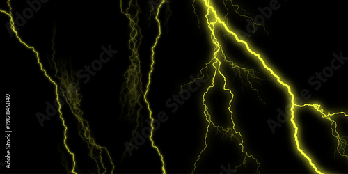 abstract design in black, dark, and gold, high-gloss marble stone texture for digital wall tile designs. Thunder Stock Image in Black Background. Massive lightning bolt with branches isolated on black