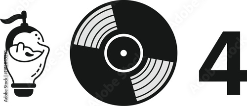 Vector character, a vinyl record, and the number 4.