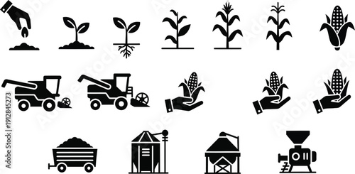 Agriculture and farming process from planting to harvesting and storage. 