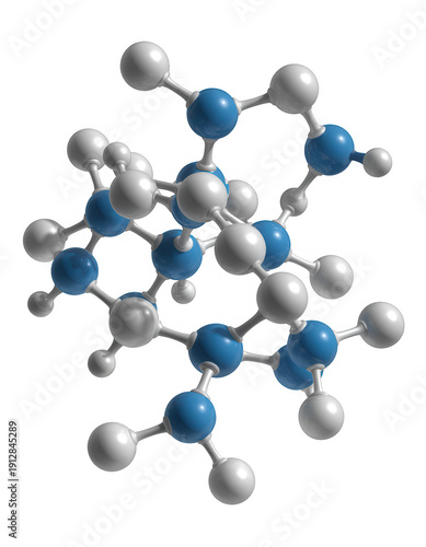 Molecular structure model with blue and white balls and rods molecule chemistry isolated on a transparent background