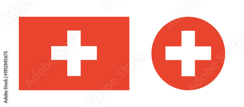 Switzerland National flag icons. National round, rectangular Switzerland flag buttons. Flag of Switzerland circle, rectangle badges.  Swiss flag banners.