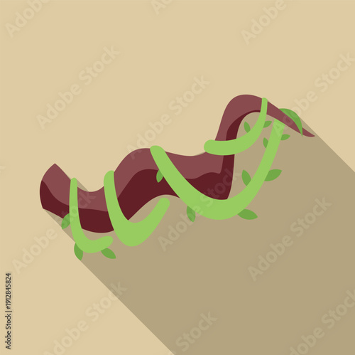 Tropical liana vines wrapping around a tree branch in flat design style