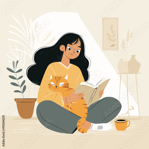 Quiet Moment of Pet Companionship with a Cat