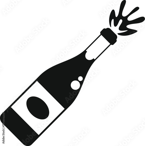 Champagne bottle icon popping with effervescent liquid for celebration