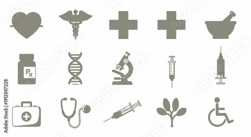 Collection of gray minimalist medical health icons