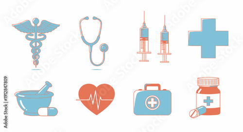 Collection of medical and healthcare flat line icons