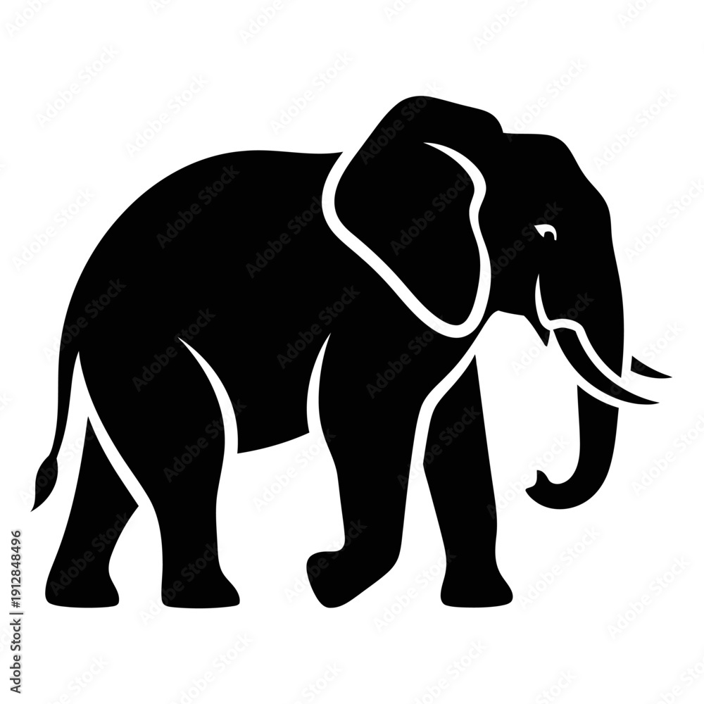 Obraz premium Majestic Elephant Silhouette Illustration, African Safari Mascot Logo, Powerful Wildlife Animal Vector for Corporate Branding