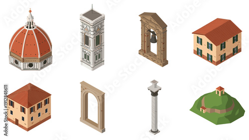 Isometric landmarks: architectural miniatures of historical italian structures