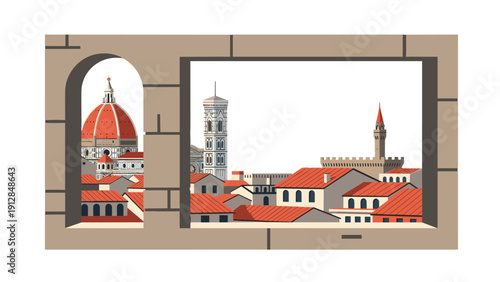 Flat design cityscape of florence italy with historic architecture and red rooftops