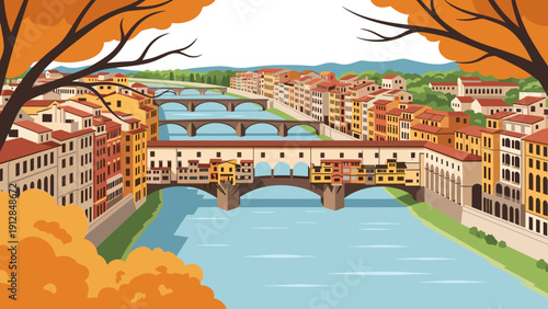 Charming autumn in florence: colorful cityscape with arno river and historic bridges