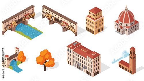 Isometric italian architecture collection: iconic landmarks and classic buildings