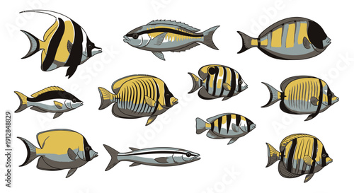 Collection of green potted house plants and tropical foliage silhouettes