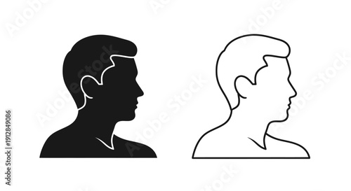 Silhouette of a man and woman facing away from each other, black and white Vector
