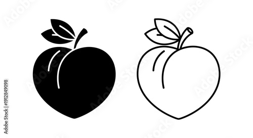 Two apples, one black and one white, with leaves, minimalist design, vector illustration Vector