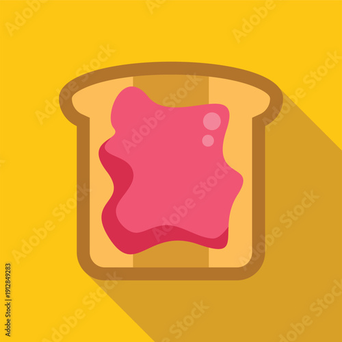 Toasted bread with berry jelly on a yellow background, featuring a long shadow