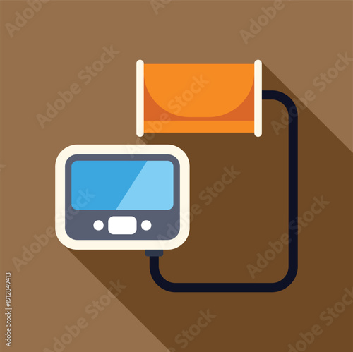 Blood pressure monitor displaying health data with an arm cuff connected