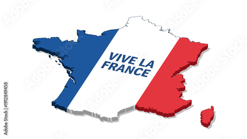 3d map of france decorated with tricolor and text