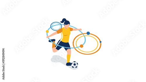 Dynamic soccer player with abstract elements in modern flat design