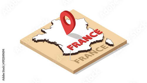 France map highlighted with 3d location pin on isometric background